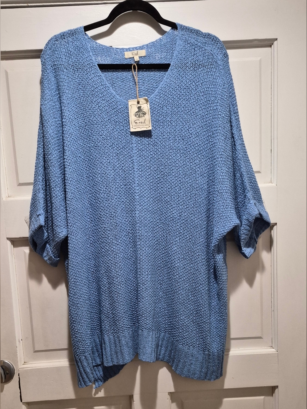 Easel Blue Open Knit Oversized Sweater Top – Size 1X (NWT)